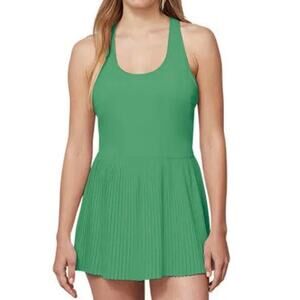 Crane Athleisure Mini Dress Size M Green Pleated Racerback Shelf Bra Stretch